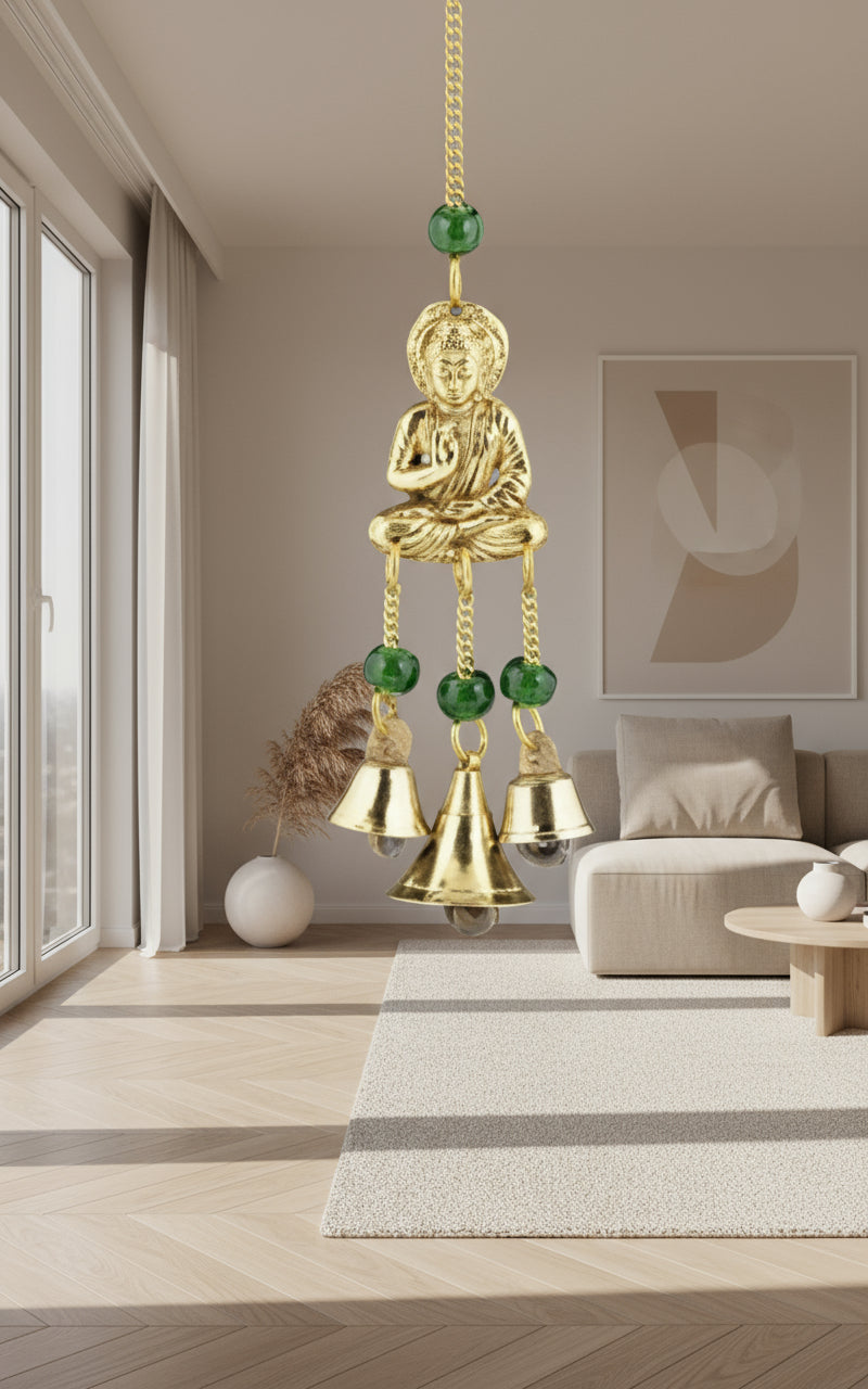 Buddha Brass Chime with Beads 9" Long