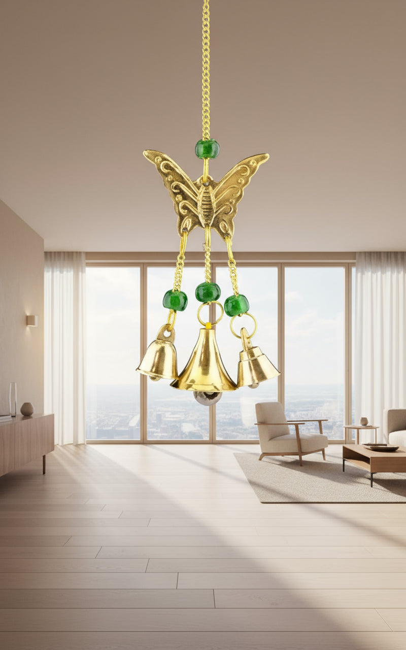 Butterfly Brass Chime With Beads 9" Long