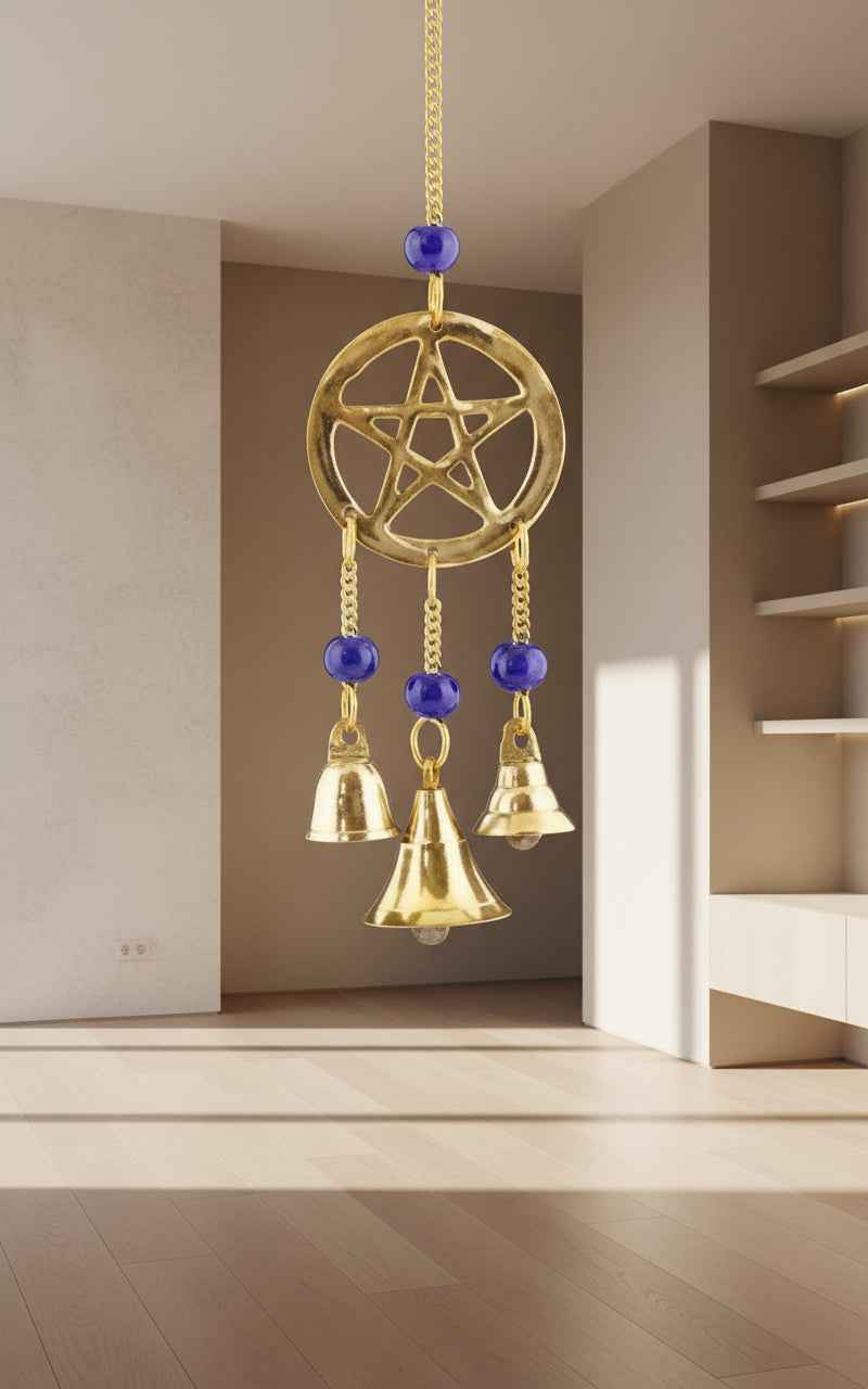 Pentacle Brass Chime With Beads 9" Long - Enhance Your Space with Spiritual Elegance