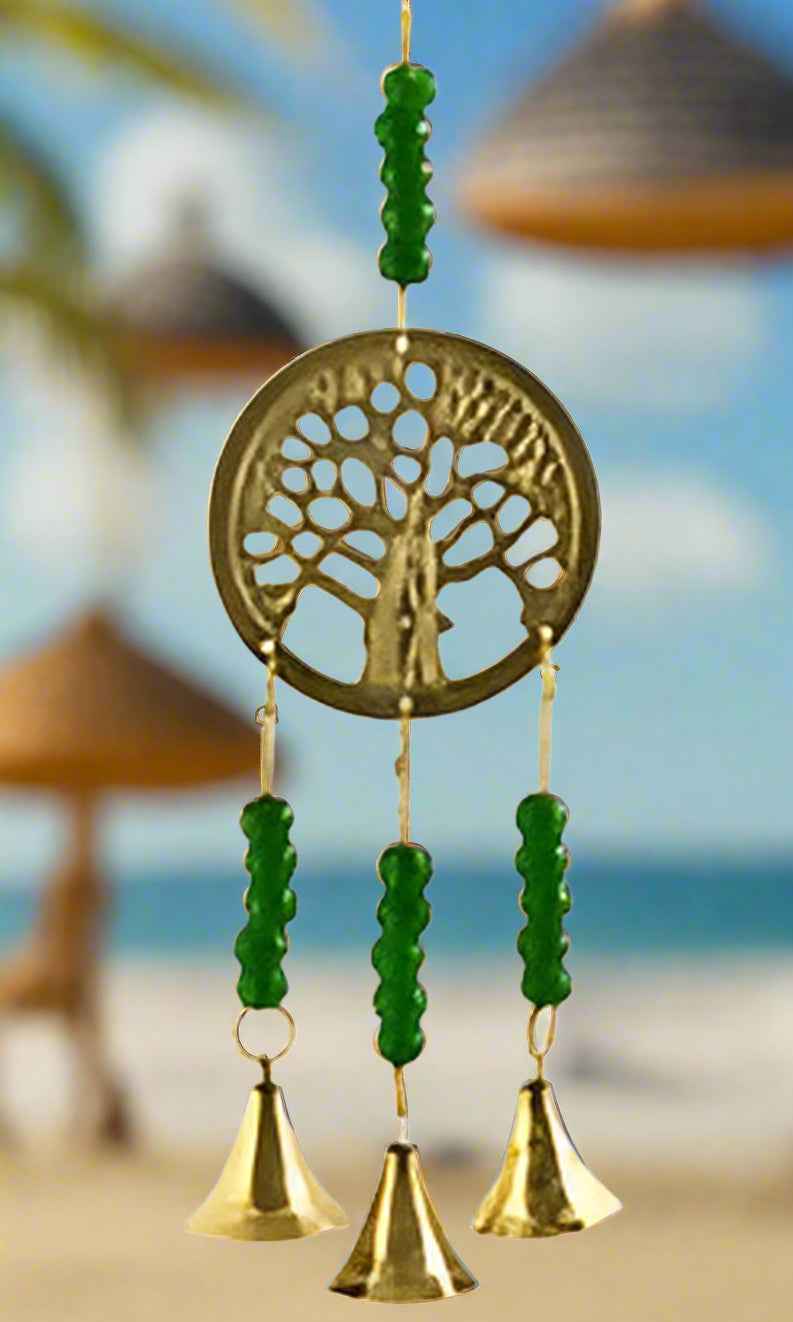 Tree Of Life Brass Chime with Beads - 11" Long Decorative Hanging Wind Chime