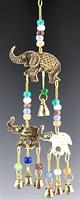 Triple Elephant Brass Chime with Beads 12" Long