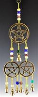 Triple Pentacle Brass Chime with Beads 12" Long