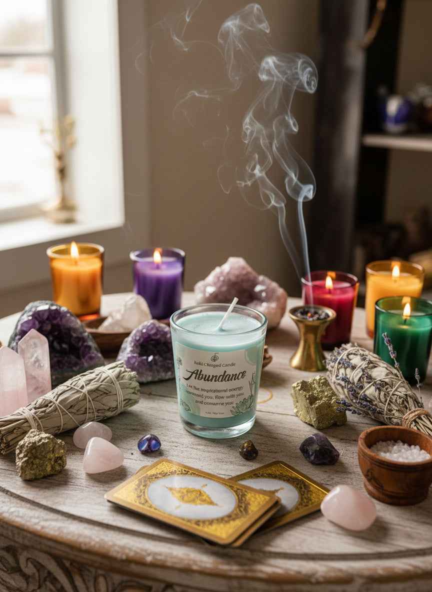 Abundance Reiki Charged Candle for Prosperity and Positive Energy