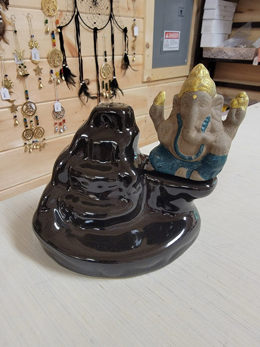 Ganesha Water Fall Ceramic Back Flow Incense Cone Burner