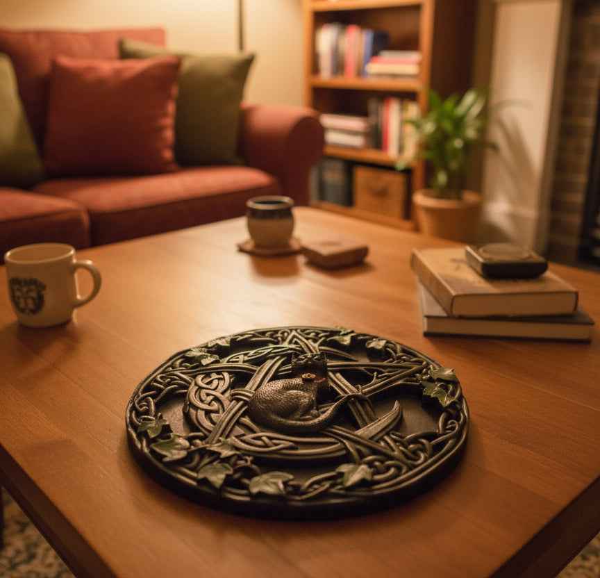 Cat Pentagram Table Plaque for Unique Home Decor