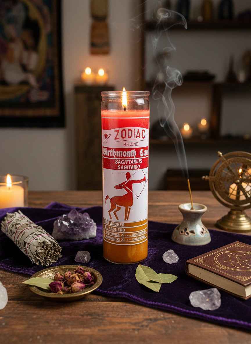 Zodiac Sagittarius 7 Day Candle in Red and Gold for Spiritual Rituals