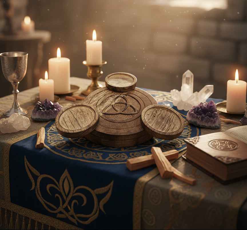 Wooden Triquetra T-Lite Holder - Elegant Candle Decor for Spiritual Spaces