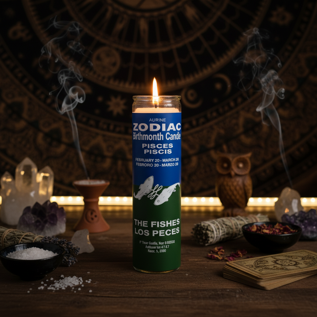 Zodiac Pisces 7 Day Candle in Blue/Green for Spiritual Energy and Balance
