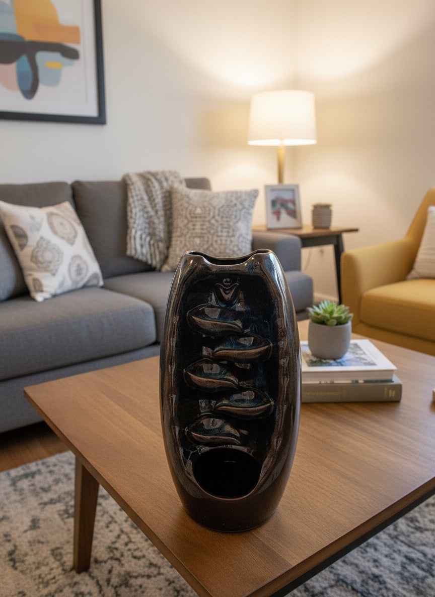 Blue Brown Round Ceramic Incense Burner for Stunning Backflow Aromatherapy