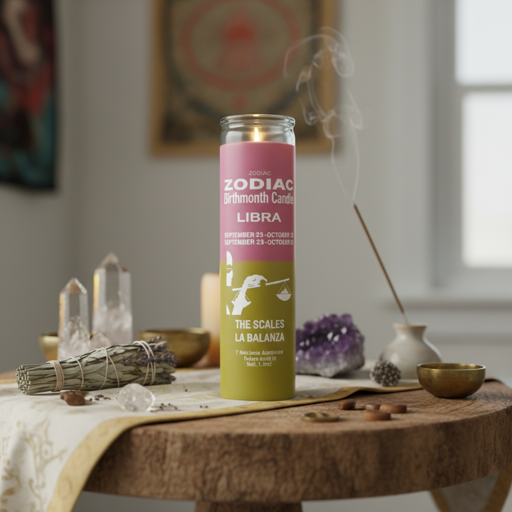 Zodiac Libra 7 Day Candle, Pink/Yellow