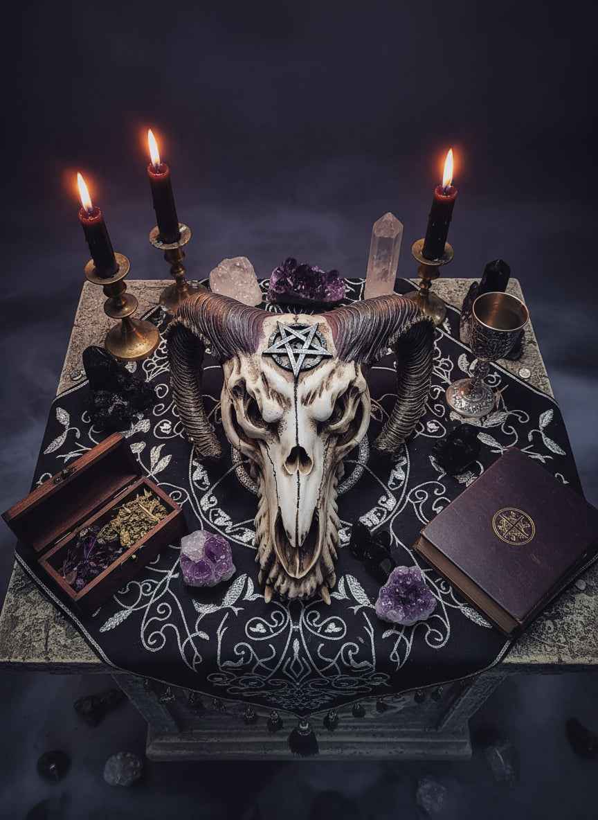 Ram Skull Pentagram Statue for Mystical Home Decor