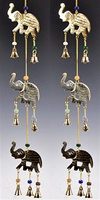Triple Elephant Brass Chime with Beads - 21"L