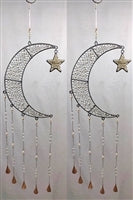 Moon Star Silver Windchime with Beads & Bells - 10"W, 37"H