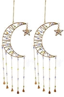 Moon Star Gold Windchime with Beads & Bells - 10"W, 37"H