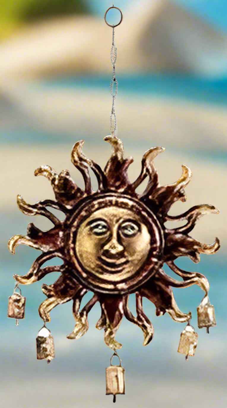 Sun Face Chime with Bells - 12"W, 21"H