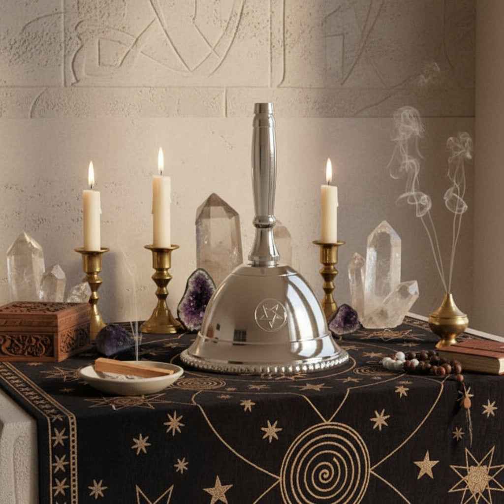 Silver Alter Bell With Pentagram Design