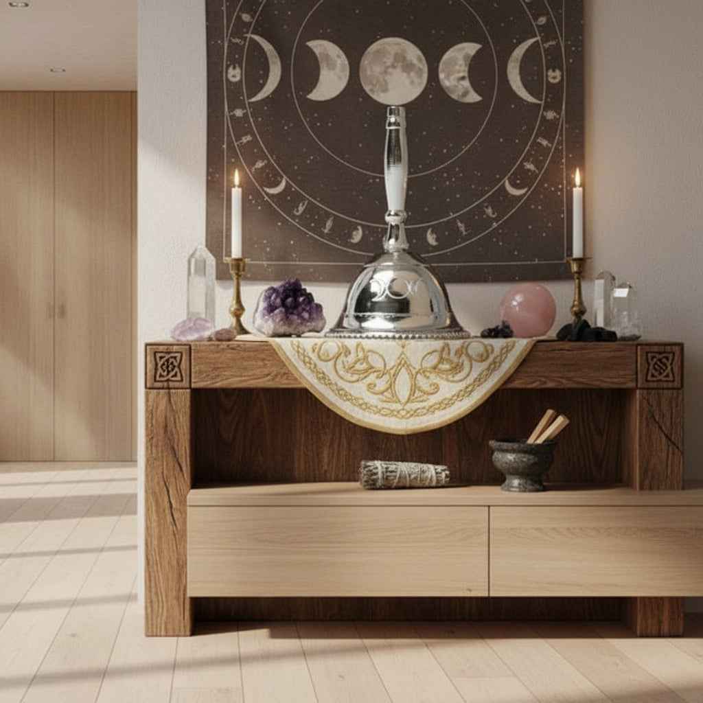 Silver Alter Bell Triple Goddess Design - Enchanting Spiritual Decor