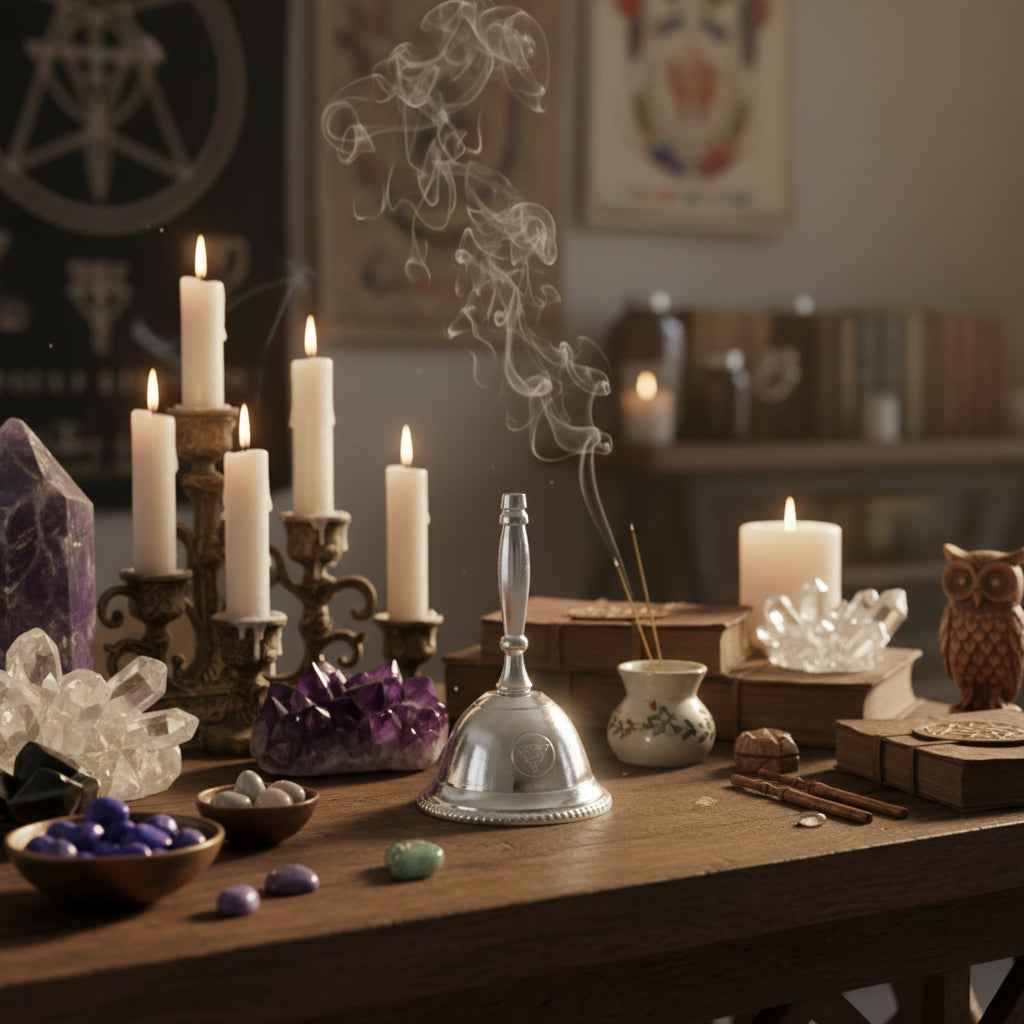 Silver Alter Bell With Triquetra Design for Sacred Spaces