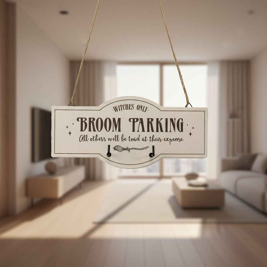 Broom Parking Sign with Hooks for Keychain Organization