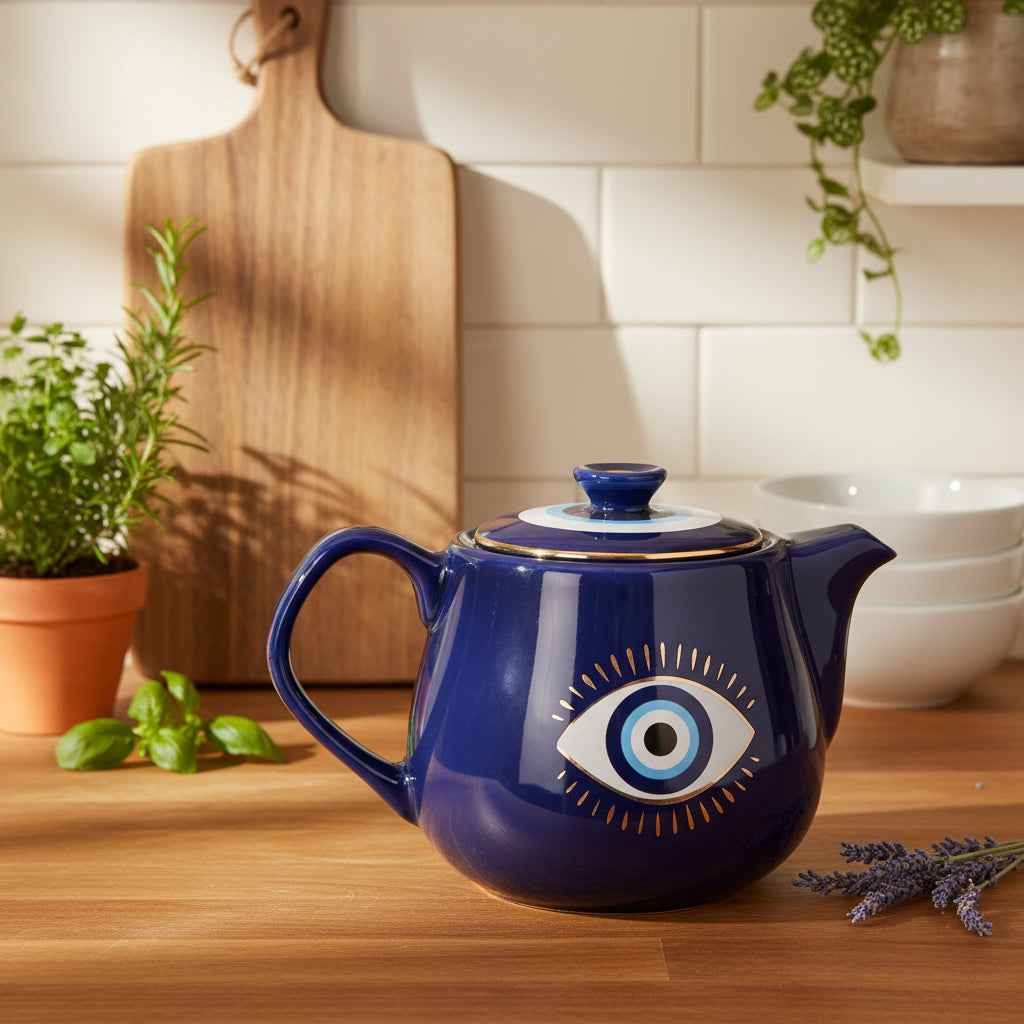 Evil Eye Tea Pot with Tea Strainer for the Ideal Evil Eye Tea Experience