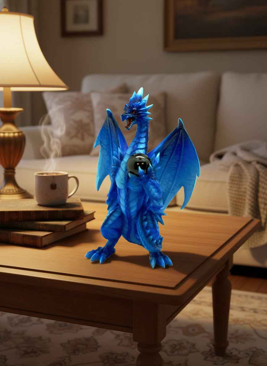 Vibrant Blue Dragon Holding Ball