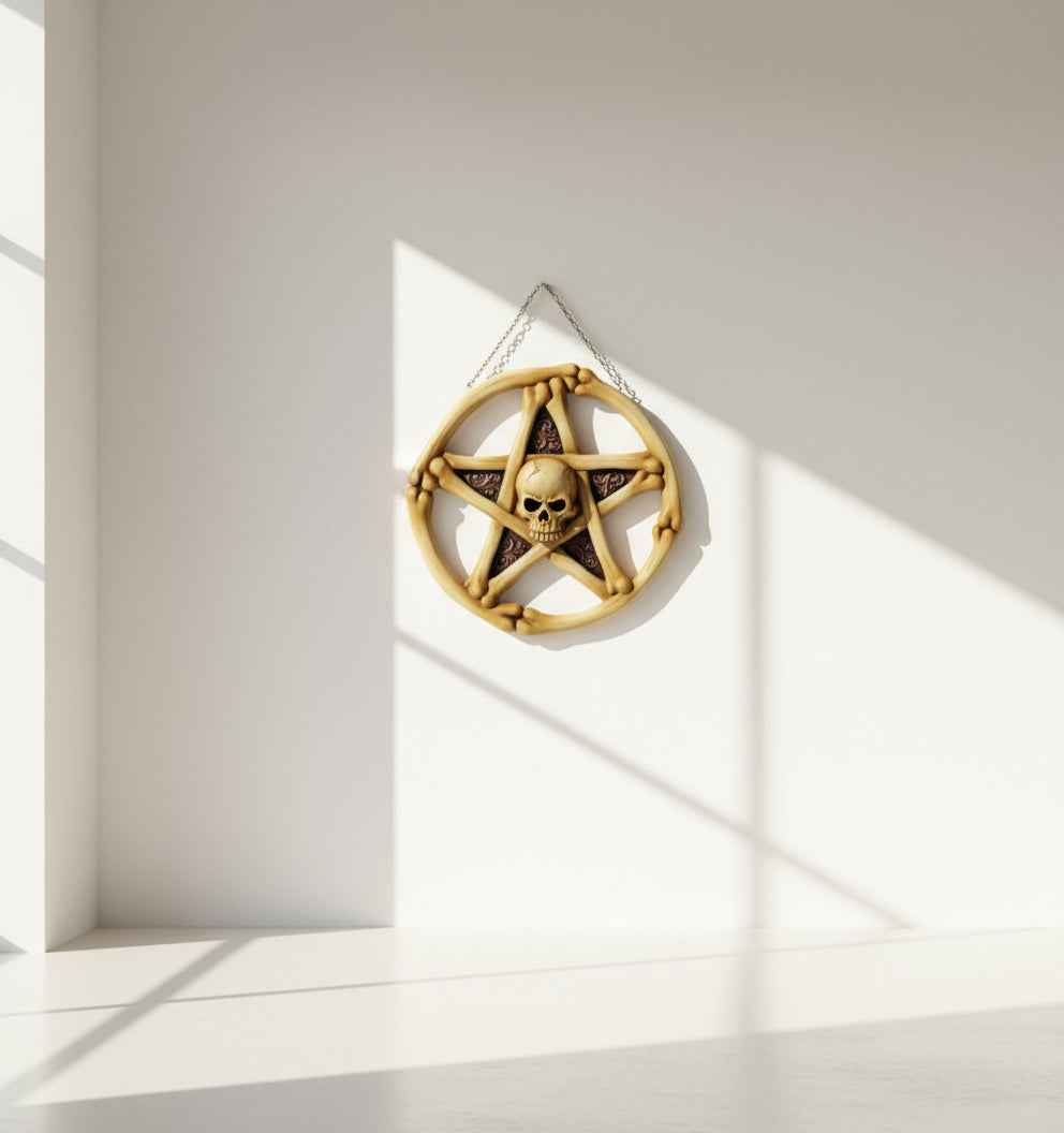 Skull Pentagram Wall Plaque - Gothic Home Décor Piece for Unique Spaces
