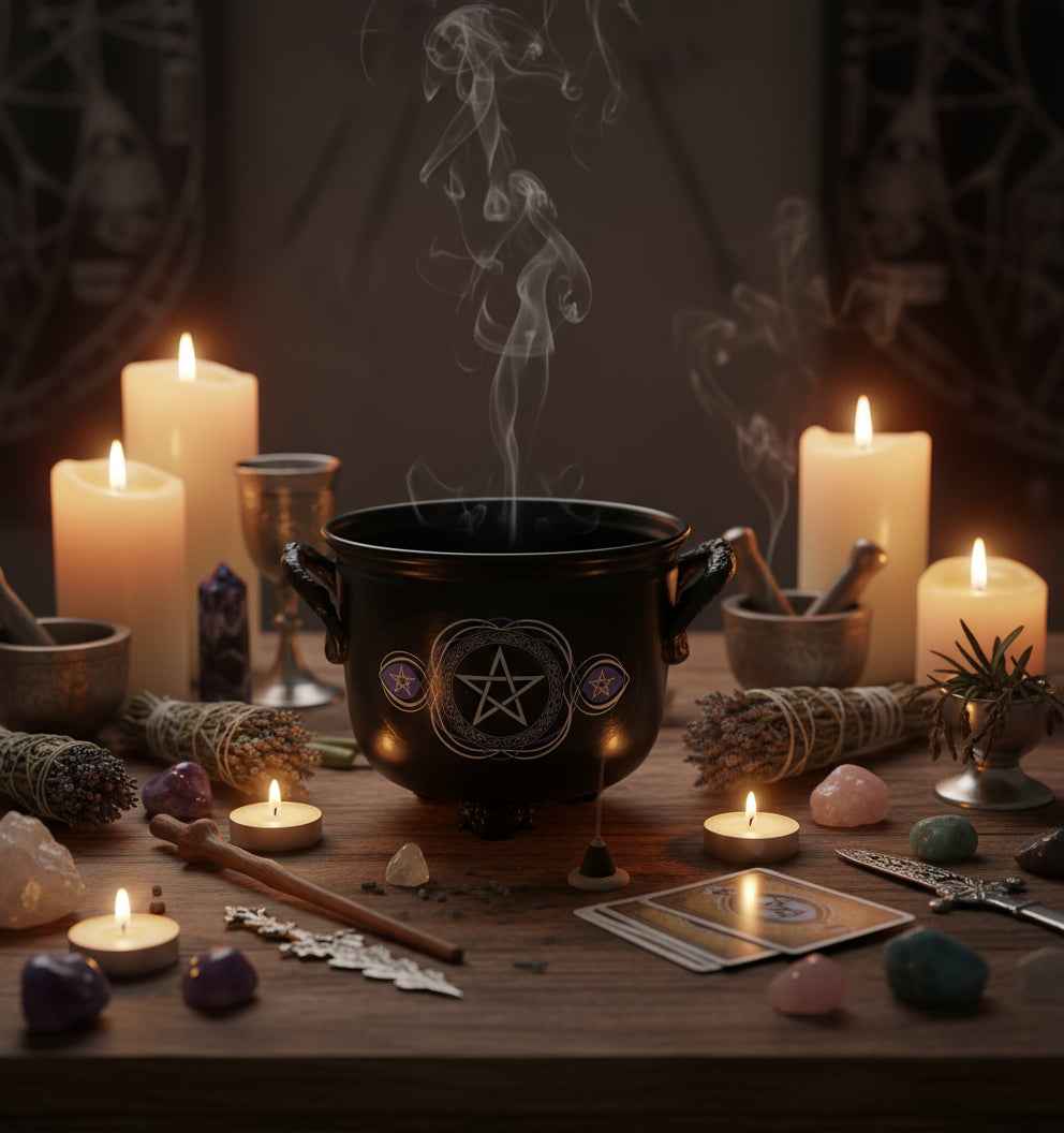 Iron Cauldron Burner Pentacle for Rituals and Home Decor