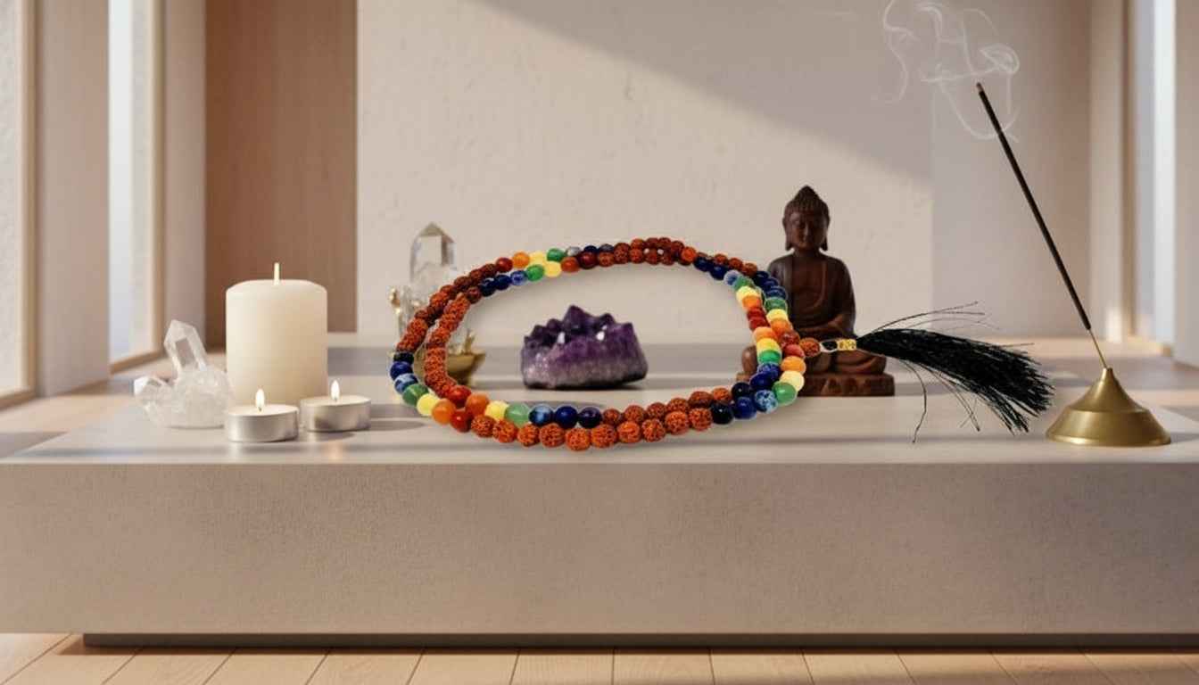 Rudraksha+7 Chakra 8mm beads Japa Mala #5(Prayer Mala)