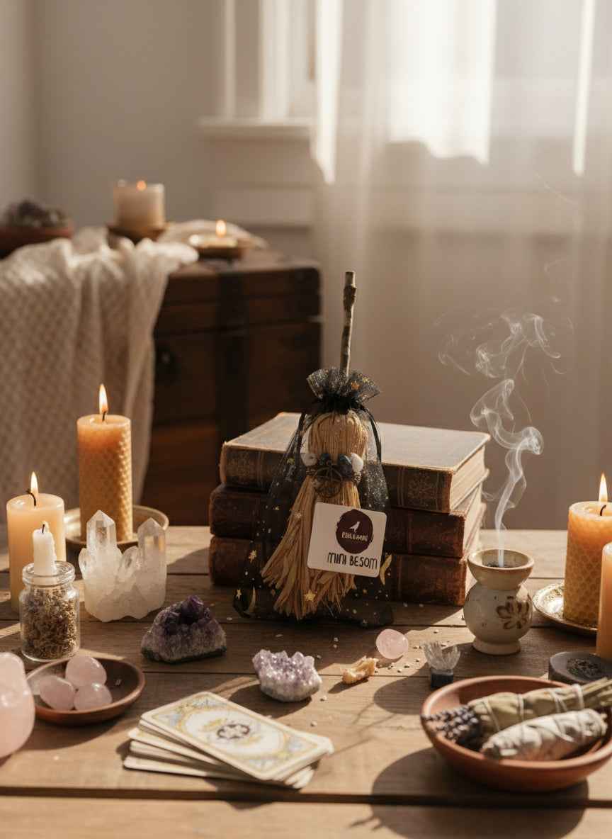 Raven Moon Mini Besom - Enchanting Tool for Crystal Cleansing and Rituals