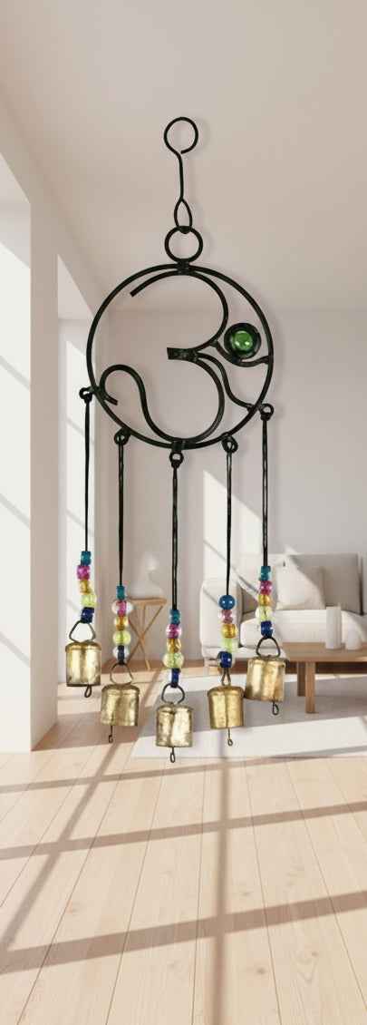 Om Symbol Chime with Beads and Bells for Serenity and Peace