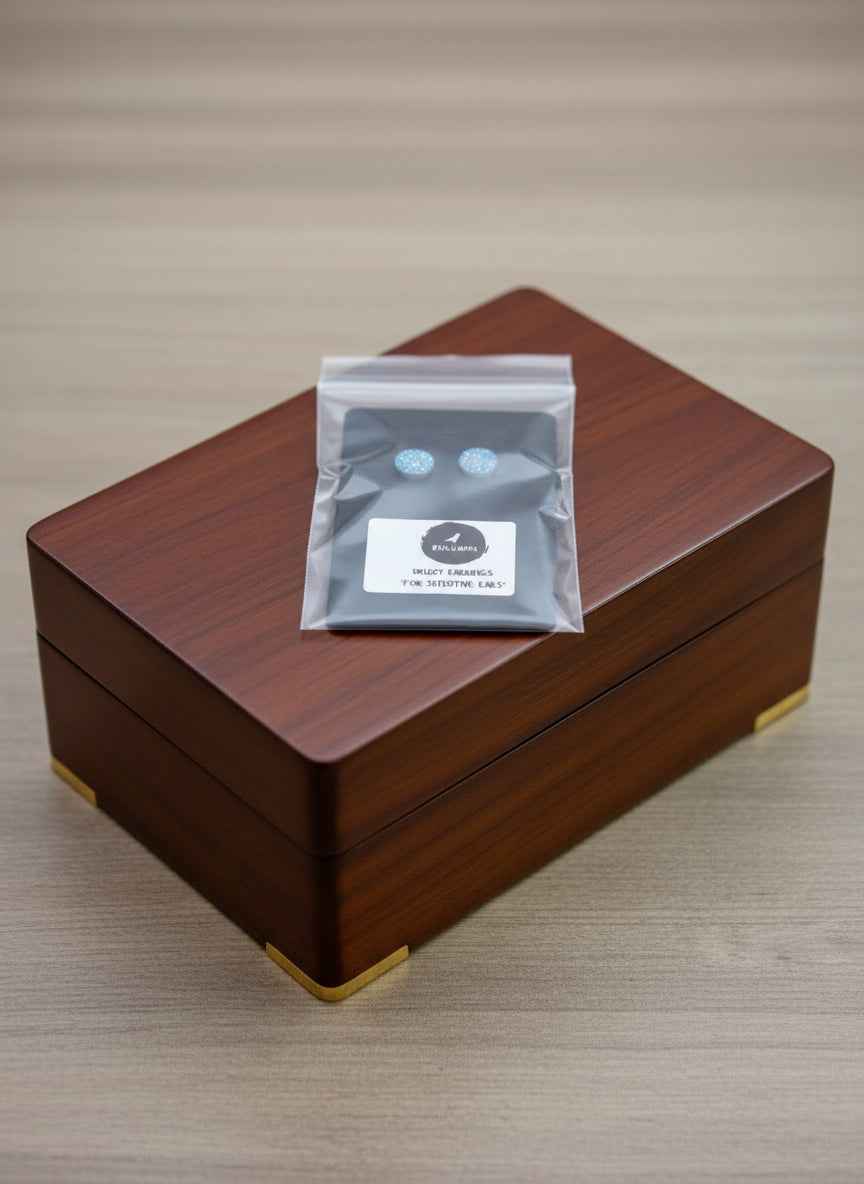 Raven Moon Light Blue Druzy Stud Earrings - Elegant and Sparkling Jewelry