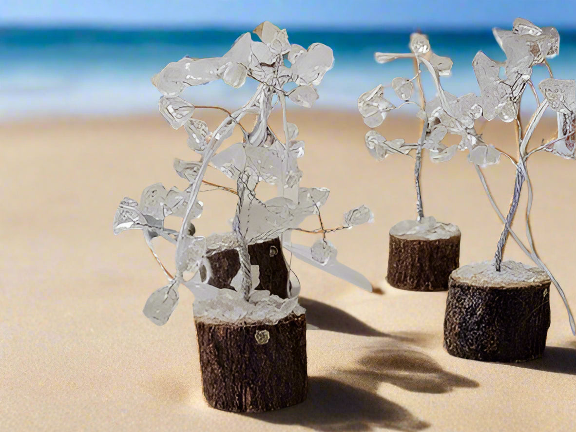 Crystal Quartz 100 Gemstone Chip Tree On Wood Base