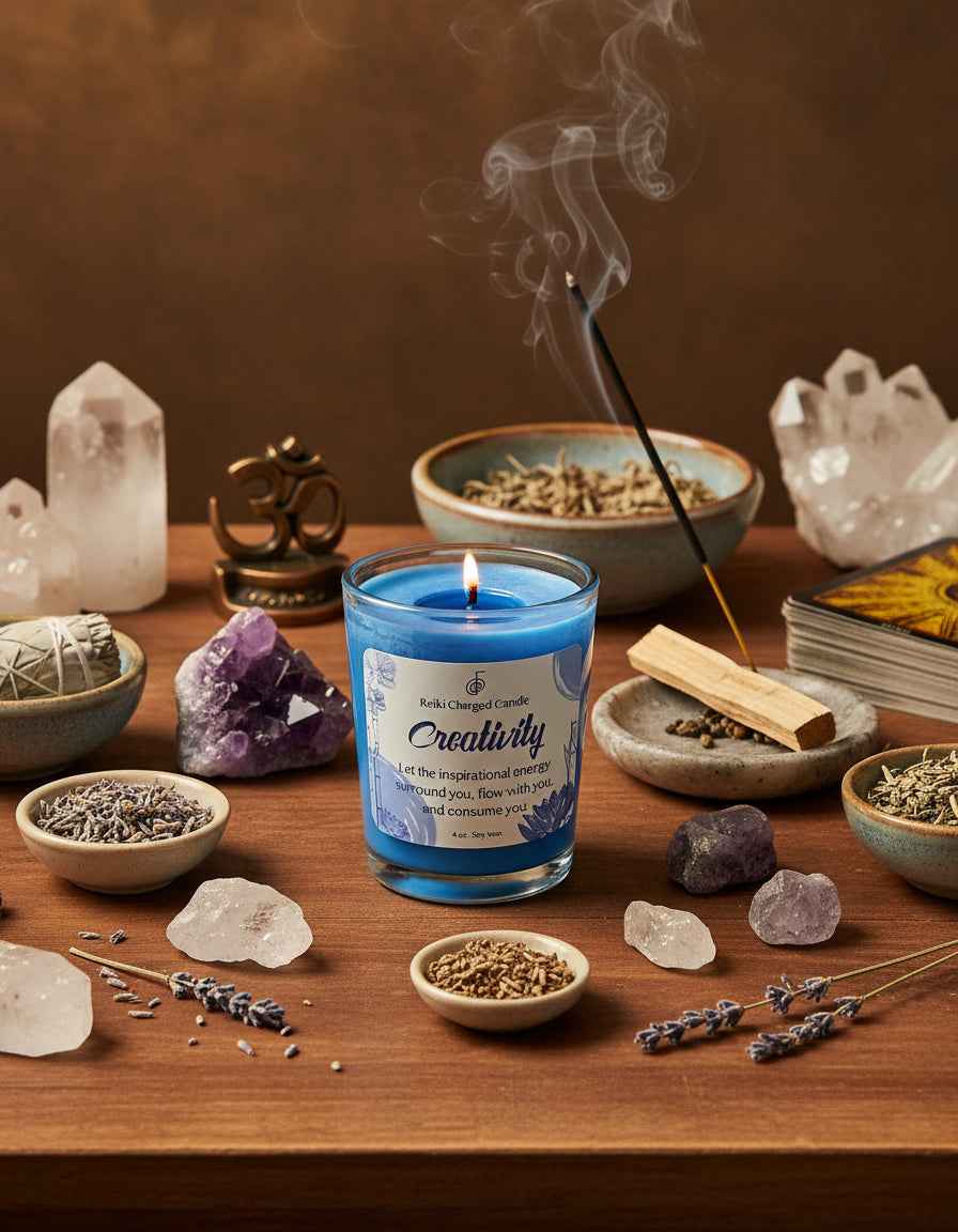 Creativity Reiki Charged Candle for Inspiration and Positive Energy