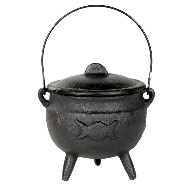 Triple Moon Cast Iron Cauldron W/Lid 6.2 Inches
