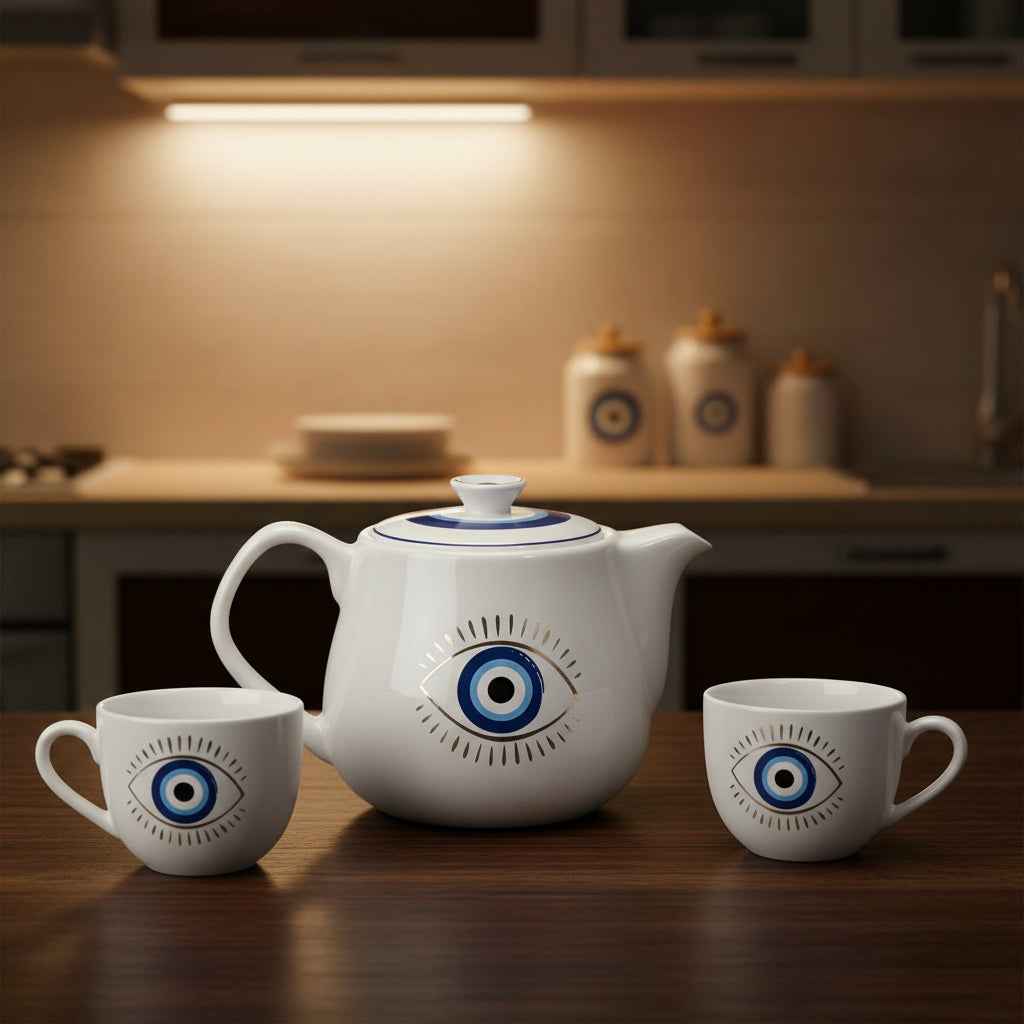 White Evil Eye Teapot – Unique Teapot for Home Decor and Protection