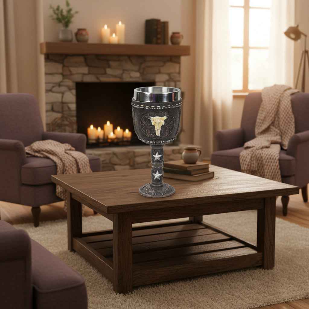 Western Cow Skull Goblet - Rustic Elegance for Home Decor