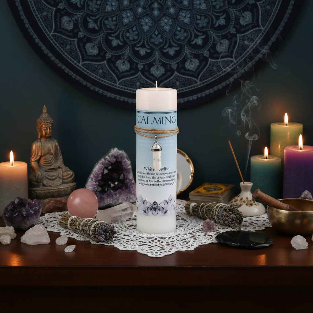 Calming Crystal Energy Candle for Soothing Relaxation and Energy Healing
