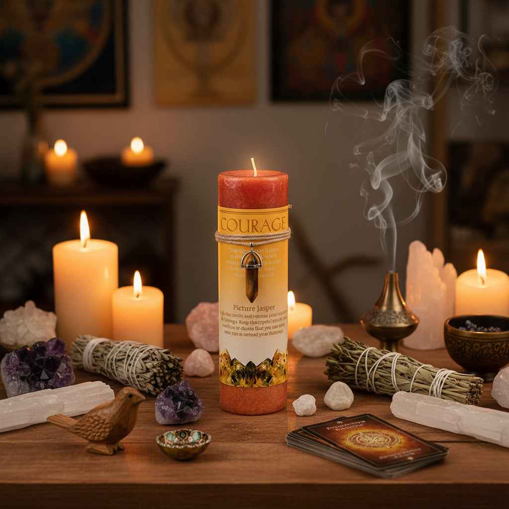 Courage Crystal Energy Candle for Empowerment and Positive Vibes