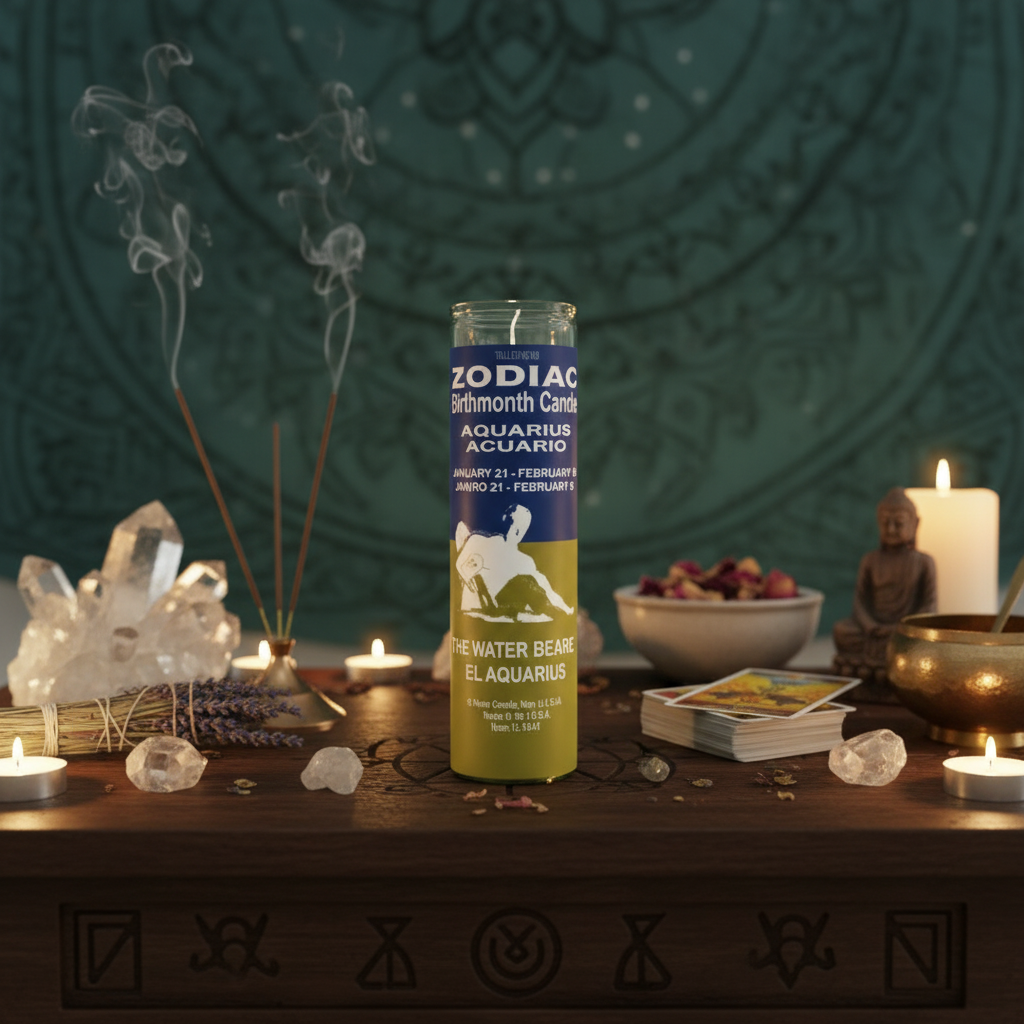 Zodiac Aquarius 7 Day Candle, Blue/Yellow