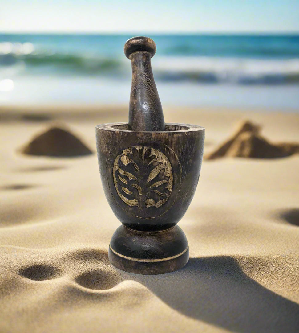 Wooden Mortar & Pestle Tree of Life