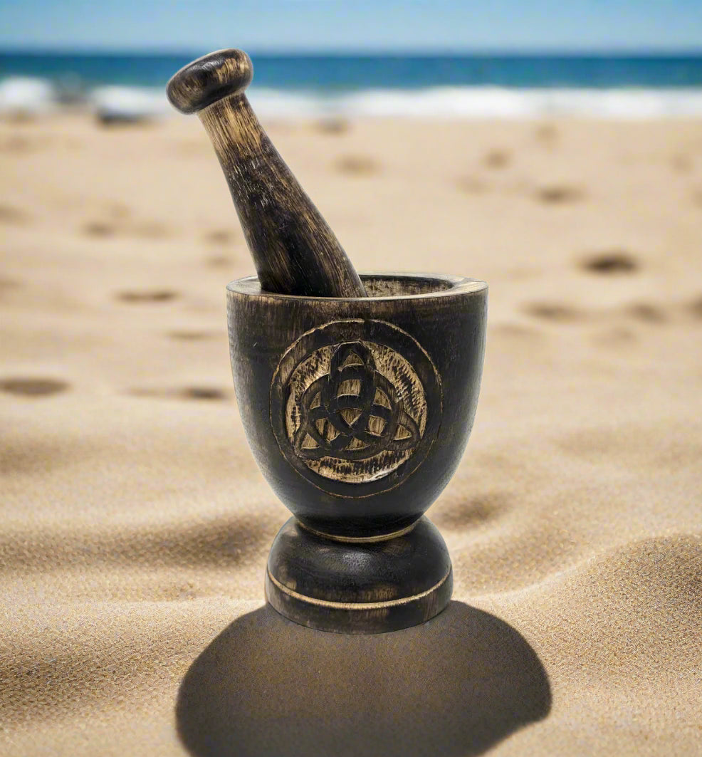 Wooden Mortar & Pestle Triquetra