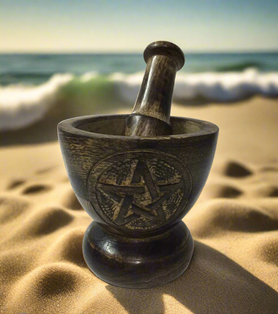 Wooden Mortar & Pestle Pentacle