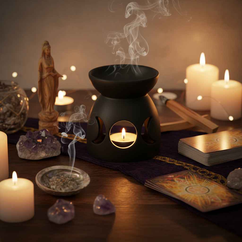 Ceramic Triple Moon Burner for Aromatherapy and Home Decor