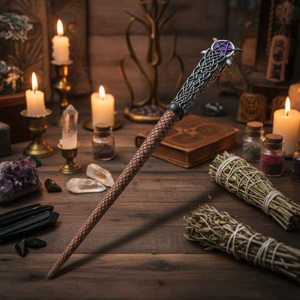 14 Inch Mystical Wand with Triple Moon Design