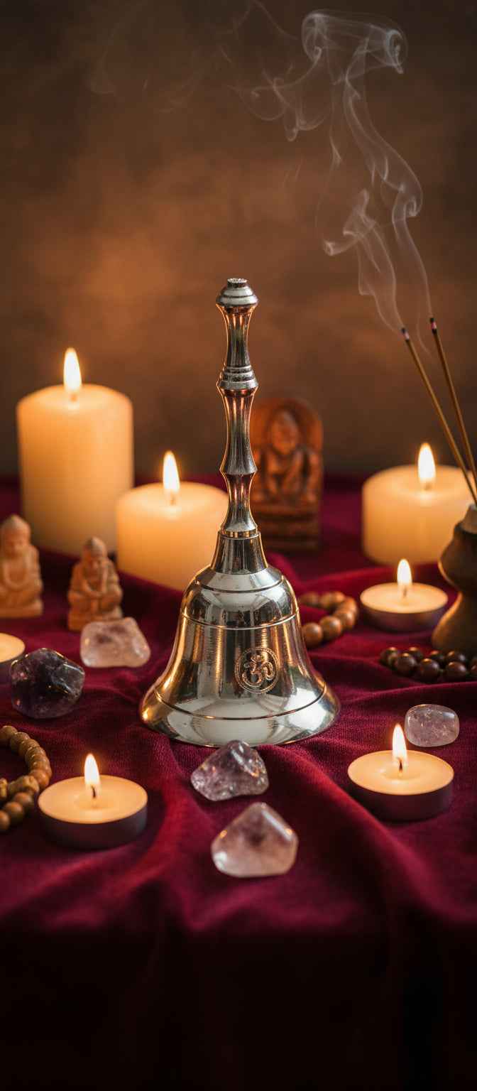 Brass Altar Bell OM Design – 5 Inch Decorative Meditation Bell for Spiritual Practices