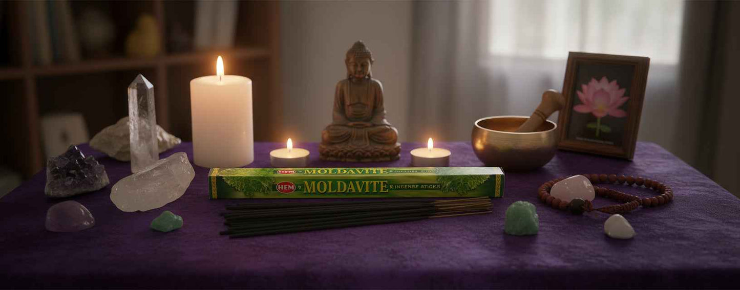 Hem Hexagon Moldavite Incense Sticks for Spiritual Healing and Meditation