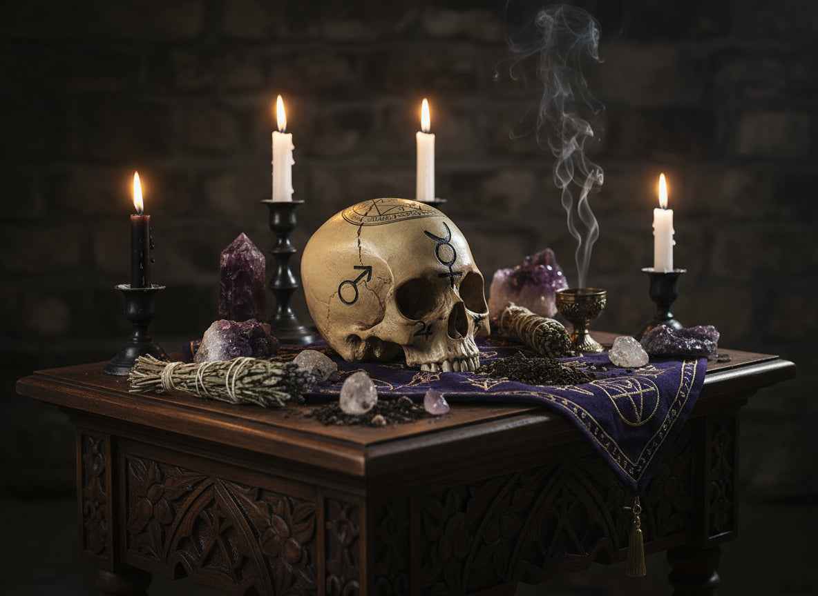 Pentagram Skull Figurine - Unique Gothic Home Decor Accessory