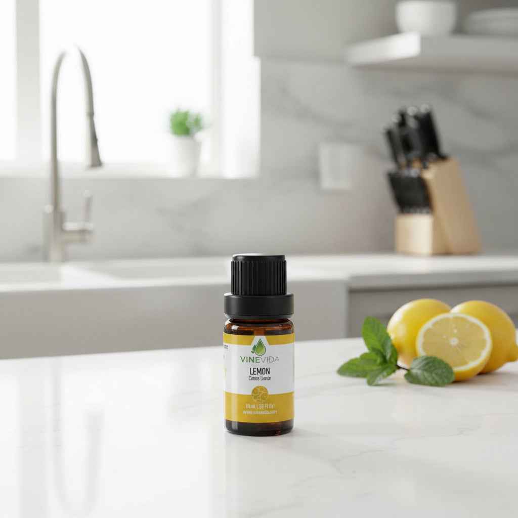 100% Pure Lemon Essential Oil - 10mL Natural & Undiluted Therapeutic Grade Lemon Essential Oil for Skin & Cleaning by VINEVIDA