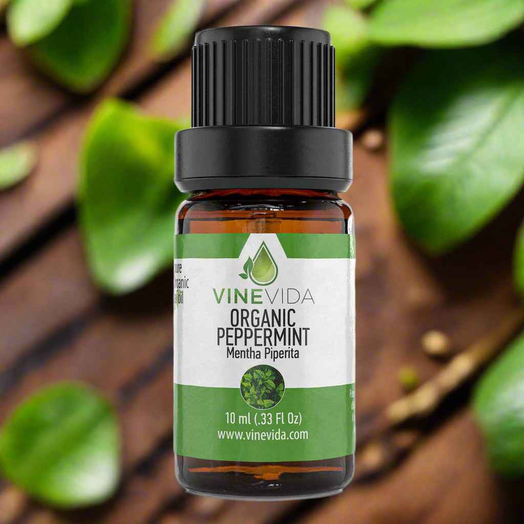Organic Peppermint Essential Oil - 100% Pure Undiluted Therapeutic Grade Peppermint Oil by VINEVIDA - 10mL Organic Peppermint Diffuser Aromatherapy - Organic Peppermint Oil for Pain & More