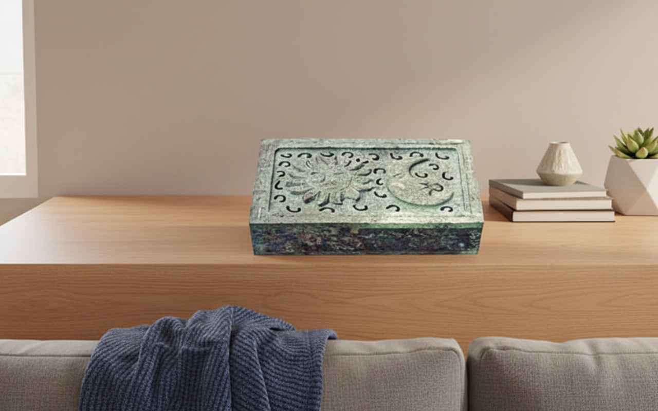 Soapstone Box Sun & Moon Box 4 x 6 Inch for Unique Storage and Home Decor